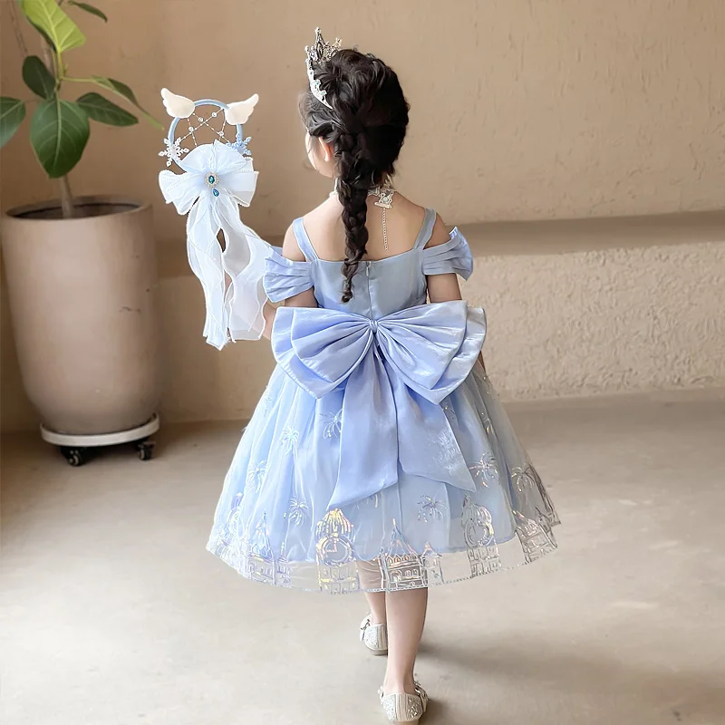 2025 Summer Girl's Lolita Dress New Brand Children's Princess Dress Short Sleeve Party Baby Dress Performance Skirt