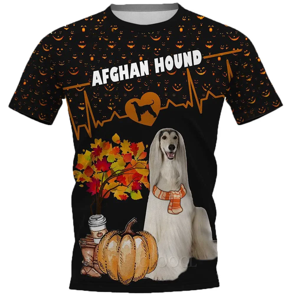 HX Halloween Themed Pet Print T-shirts Animal Men Tops Afghan Hound Streetwears 3D Graphic Harajuku Hoodie