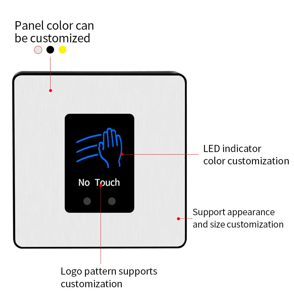 Joli de sortie à capteur infrarouge en aluminium, bouton poussoir, sans contact, ouvre-porte, 12V, LED, temporisation, maison intelligente