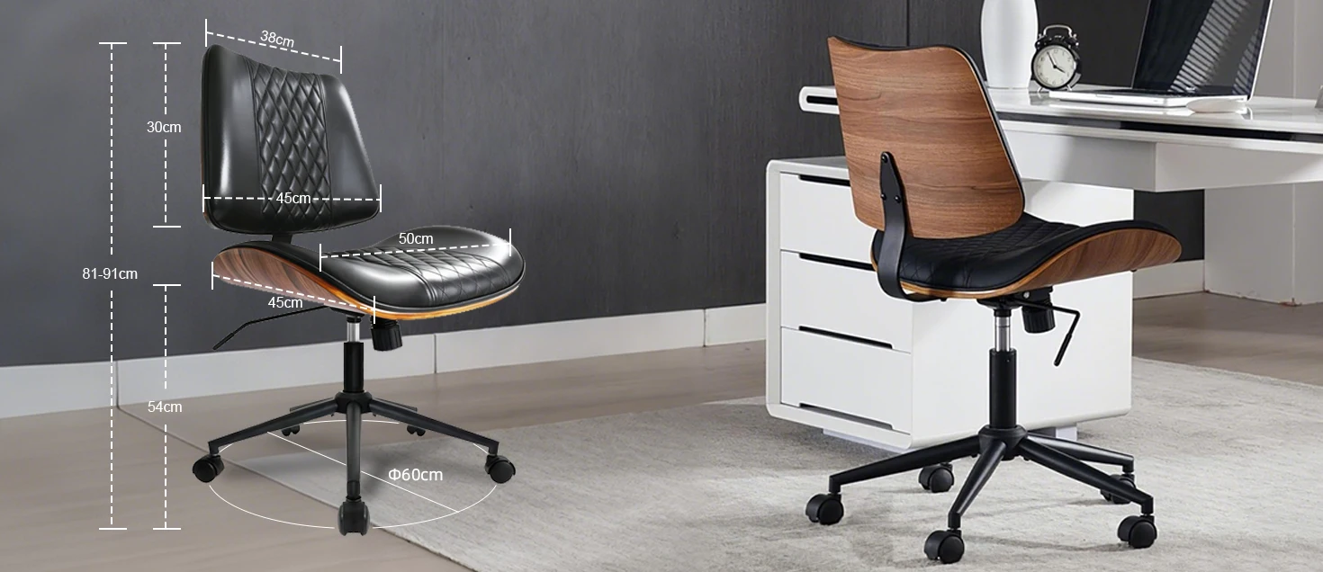Durrafy Walnuss-Bürostuhl, ergonomischer Netz-Computerstuhl mit Lendenwirbelstütze für Home-Office-Arbeitsplatz, bequemer Drehstuhl – Detail 5