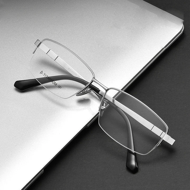 

57mm Men Titanium Glasses Frame Fashion Half Eyebrow Design Myopia Eyeglasses Hyperopia Optics Prescription Progressive Eyewear