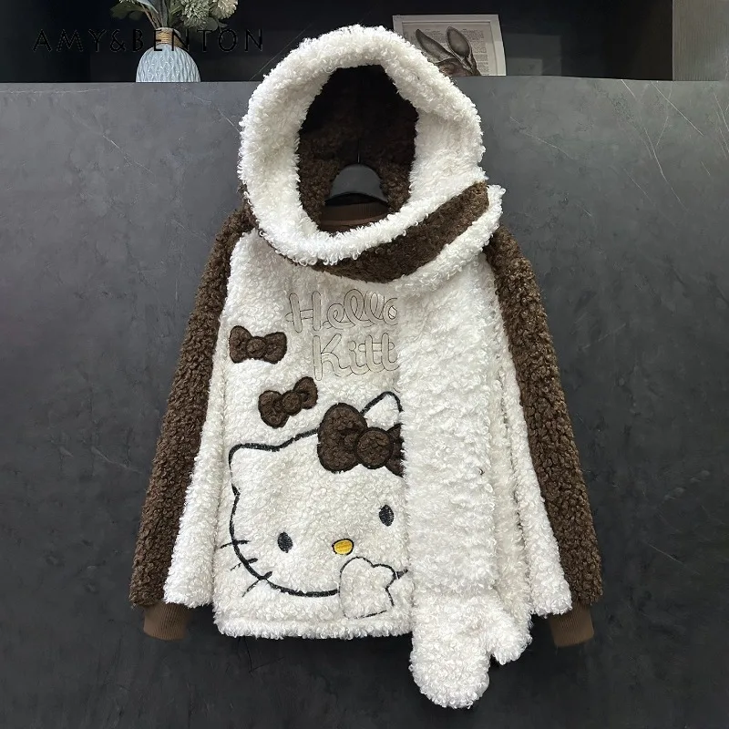 

2025 Autumn Winter Heavy Craft New Cartoon Hooded Fleece Sweatshirt Coat For Women's Loose Casual Sweet Style Top Hoodies Jacket