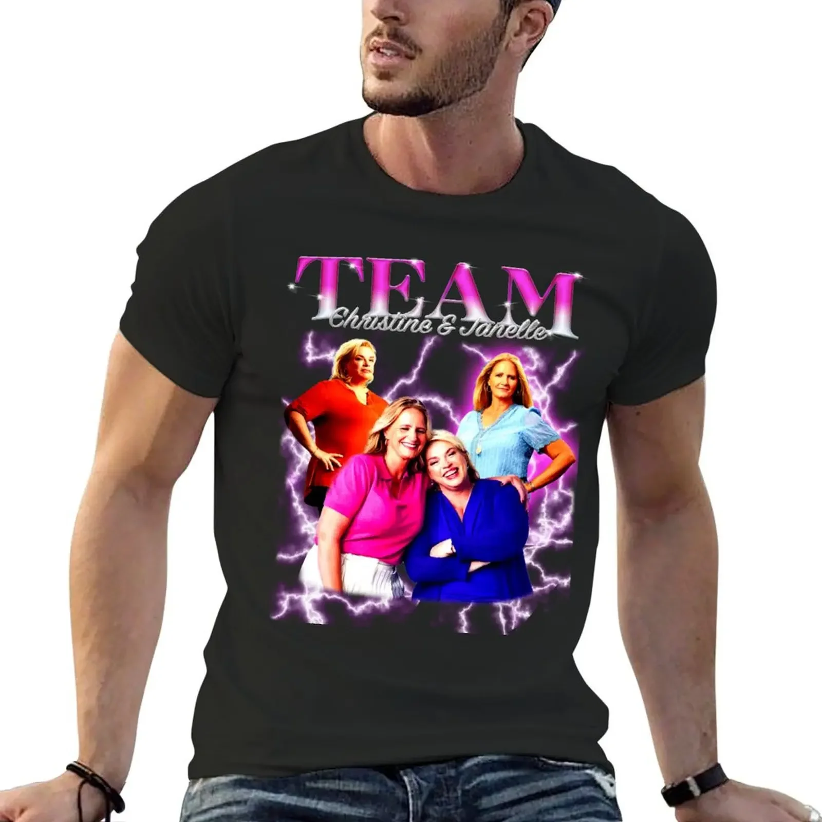 Team Christine and Janelle Sister Wives Bootleg Design (Pink) T-Shirt summer tops for a boy oversizeds men tshirt