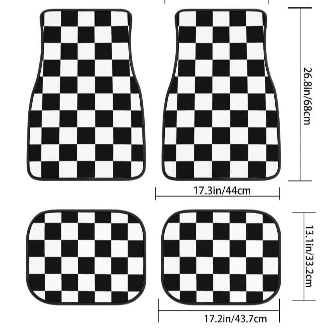 Racing Plaid Car Floor Mats Set of 4, Geometric Checkered Pattern Vehicle Front Rear Carpets Mats, Car Accessories Universal,