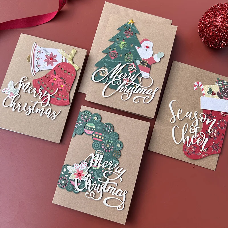 4 unids/lote tarjeta de regalo de papel 2025 tarjeta de Navidad invitaciones de fiesta sobre vintage tarjetas de alta empresa Año Nuevo