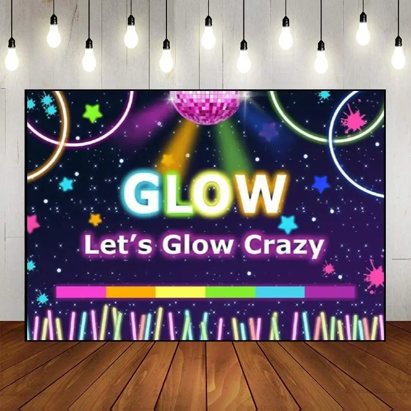 Banner Photography Party Backdrop Wall Splat Decoration Neno Glow Theme Light Baby Shower Custom Let's Disco Happy Birthday