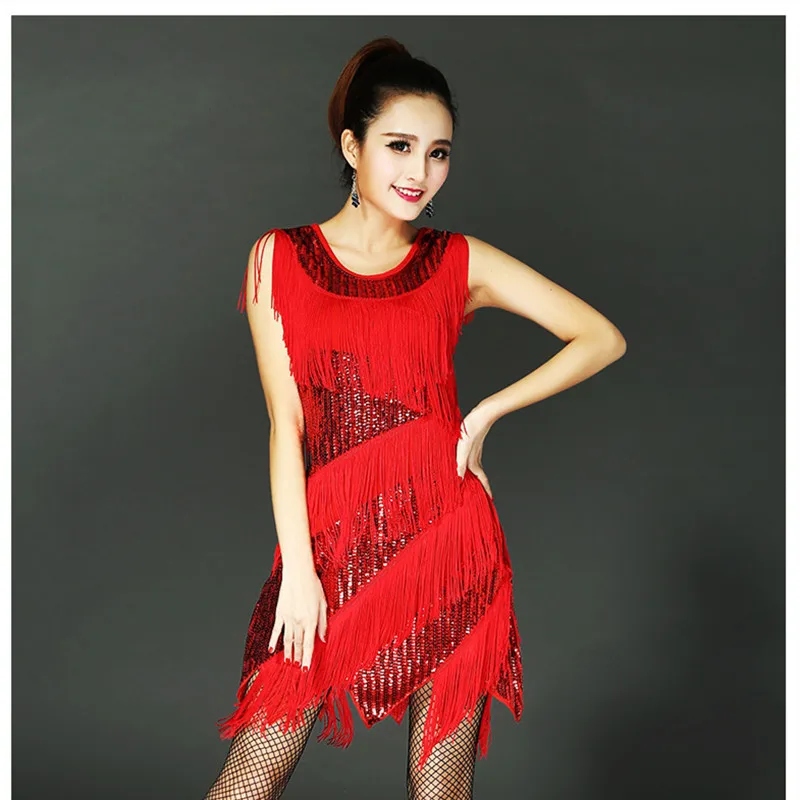 ผู้หญิงละตินเต้นรําพู่ชุดเครื่องแต่งกายลูกเรือคอ Allover เลื่อมฉัตร Fringe Swing 1920s Gatsby Flapper Party Dress