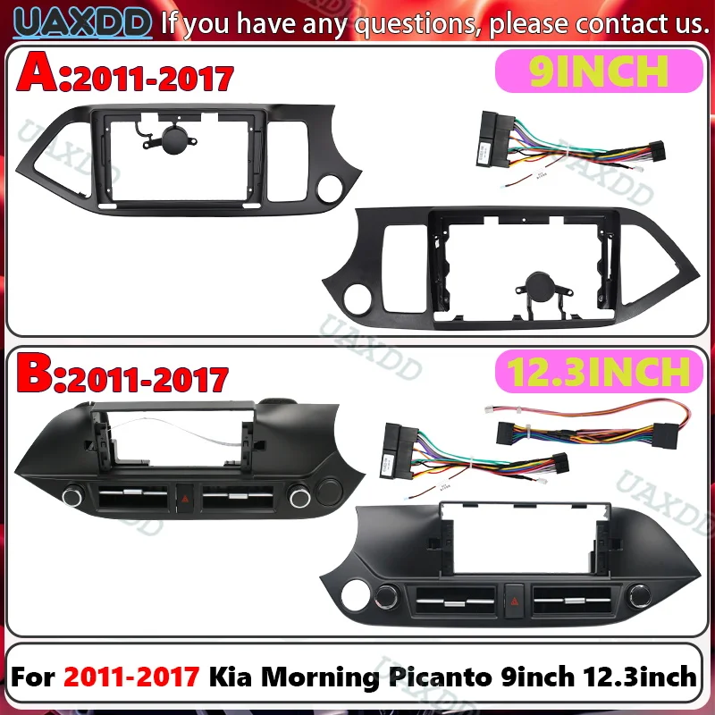 Kit de tableau de bord avec cadre de voiture Android, navigation centrale, pour Kia Morning Picanto 2011-2017, écran radio 9 pouces et 12,3 pouces