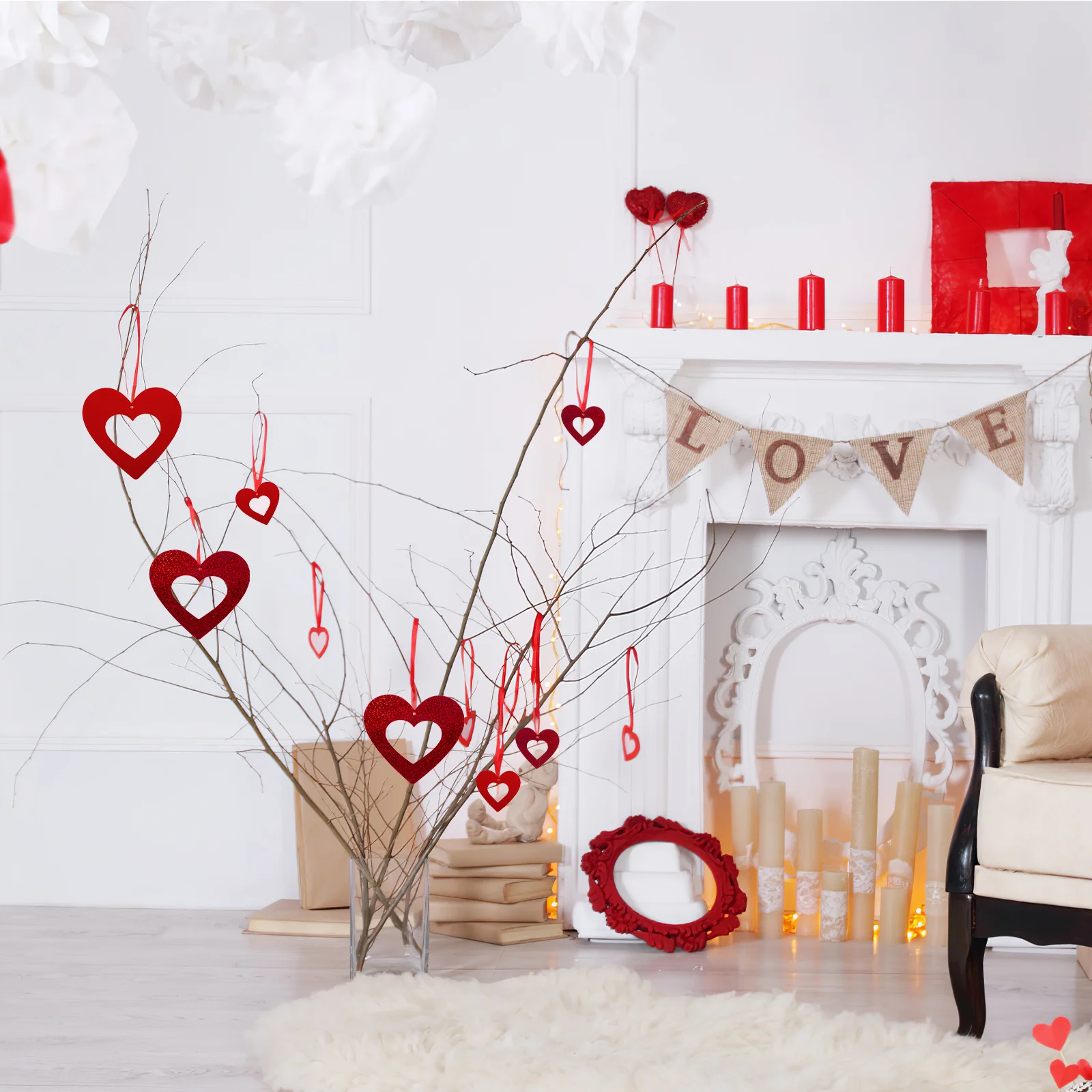 

40 Pcs Heart-shaped Love Hanging String Bride Valentines Day Decorations Pvc for Tables