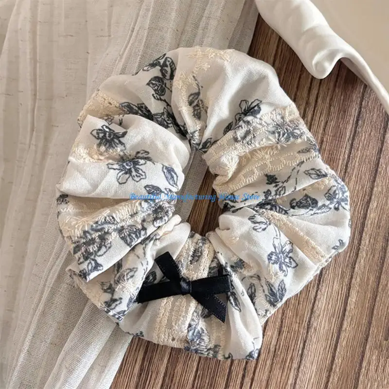 E56A Aesthetic Scrunchies Girl Elastic Lace Bowtie Hair Rope Wedding Party Headwear