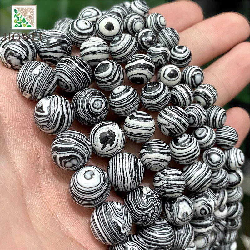 Black Lace White Malachite Stone Loose Round Beads DIY Handmade Bracelet Accessories for Jewelry Making 15