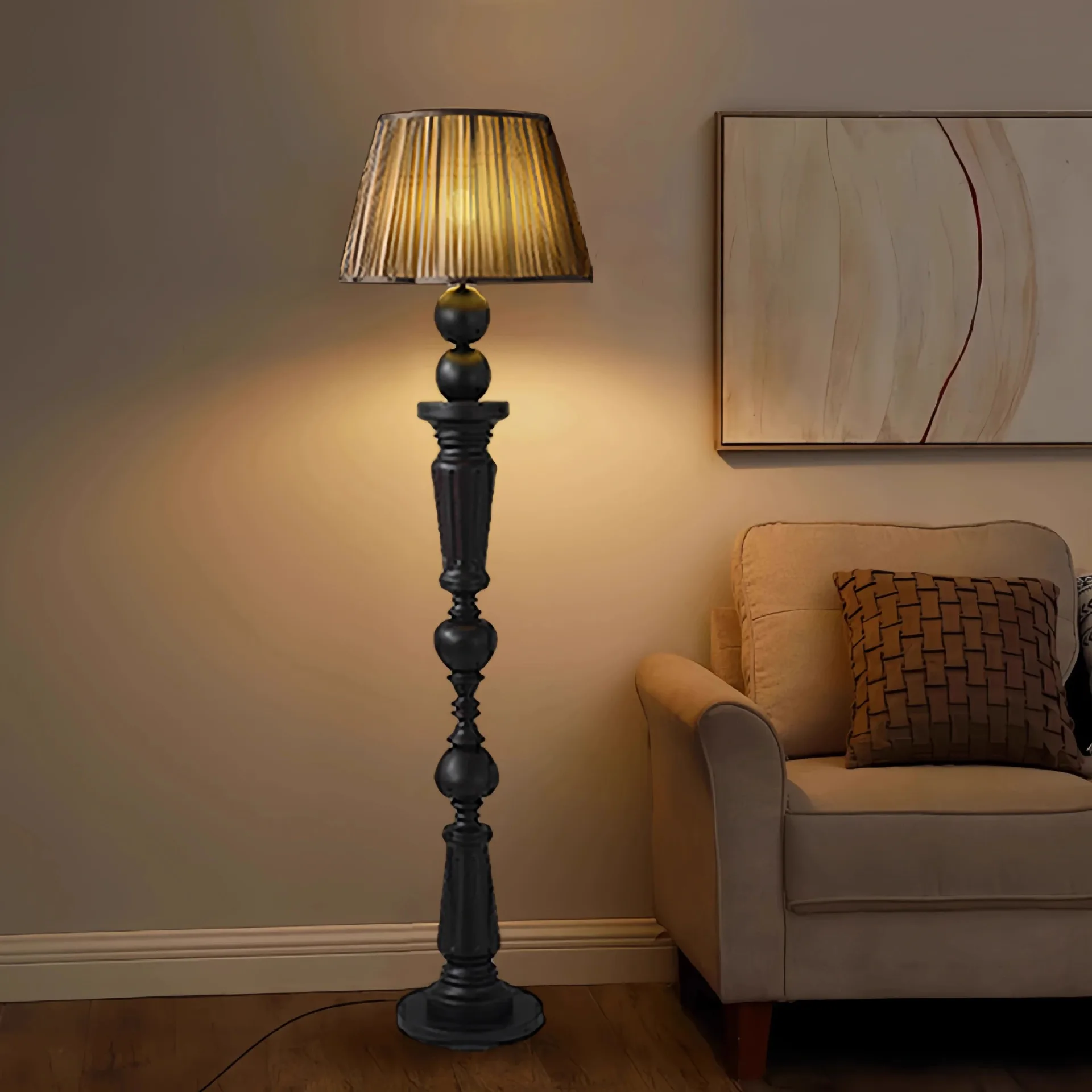Lampada da terra americana retrò in legno massello, camera da letto, soggiorno, accanto al divano, senso avanzato medievale francese wabi **** vento