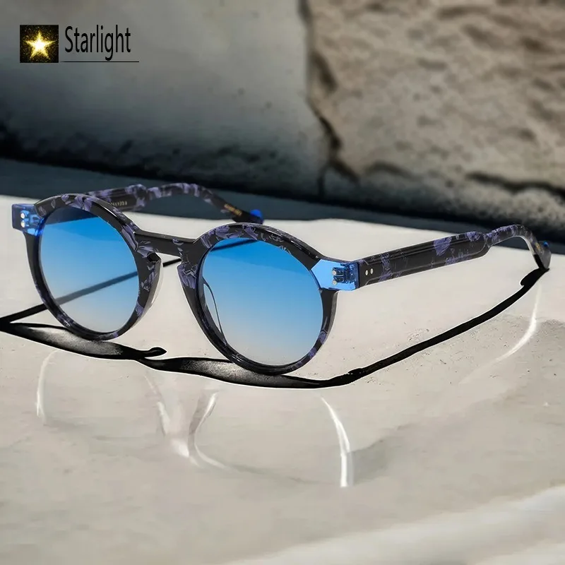

Polarized Round Gradient Blue Sunglasses Man Acetate Retro Trendy Glasses Men Patchwork UV400 Fashion Eyeglasses Women Travel