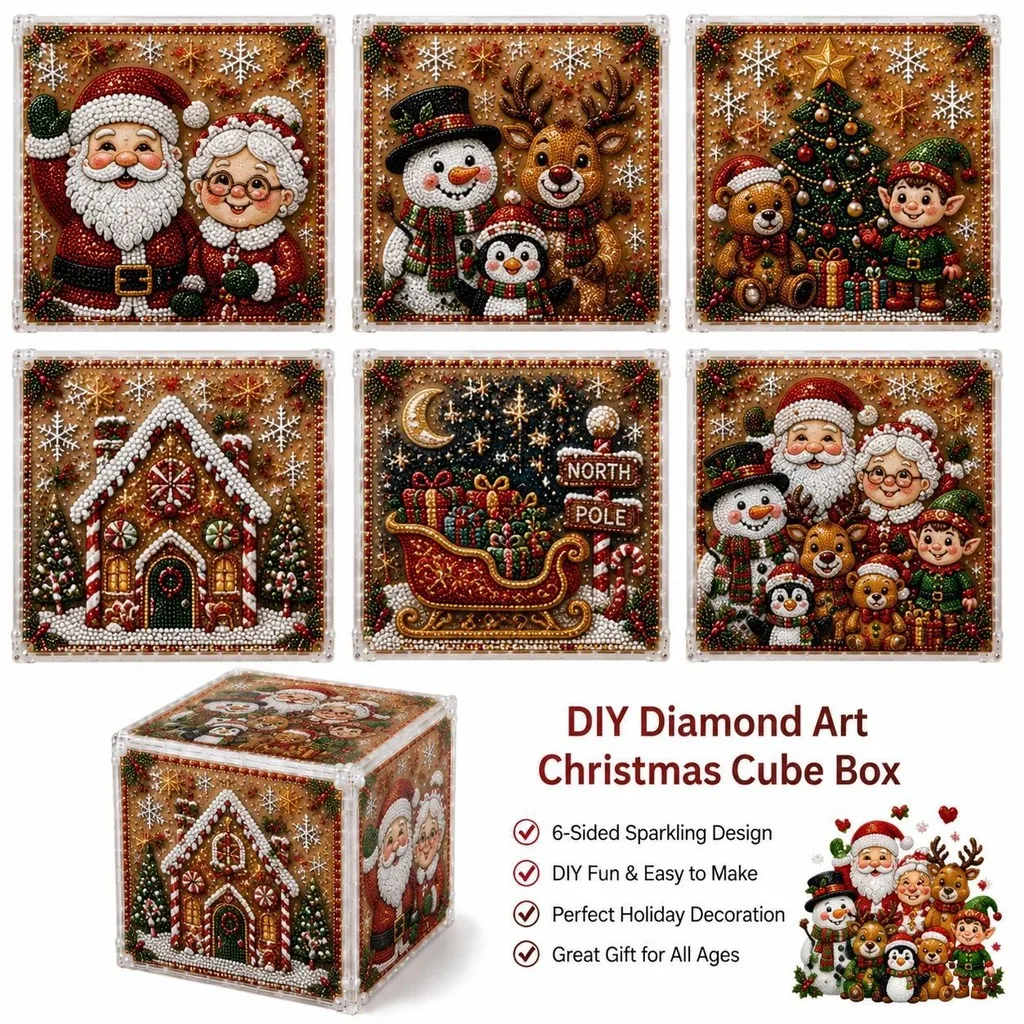 DIY Pearl Diamond Art Kit 3D Christmas Storage Box Rhinestone Painting Kit with Pearl Beads Christmas Container Collection