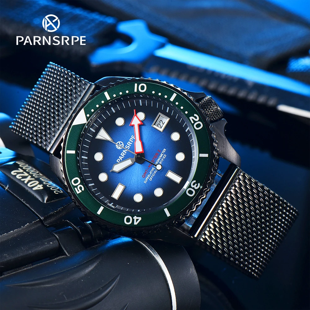 

PARNSRPE Series Men's Watch NH35 Movement Super Bright Luminous Blue Gradient Dial Diver Automatic Mechanical Watch