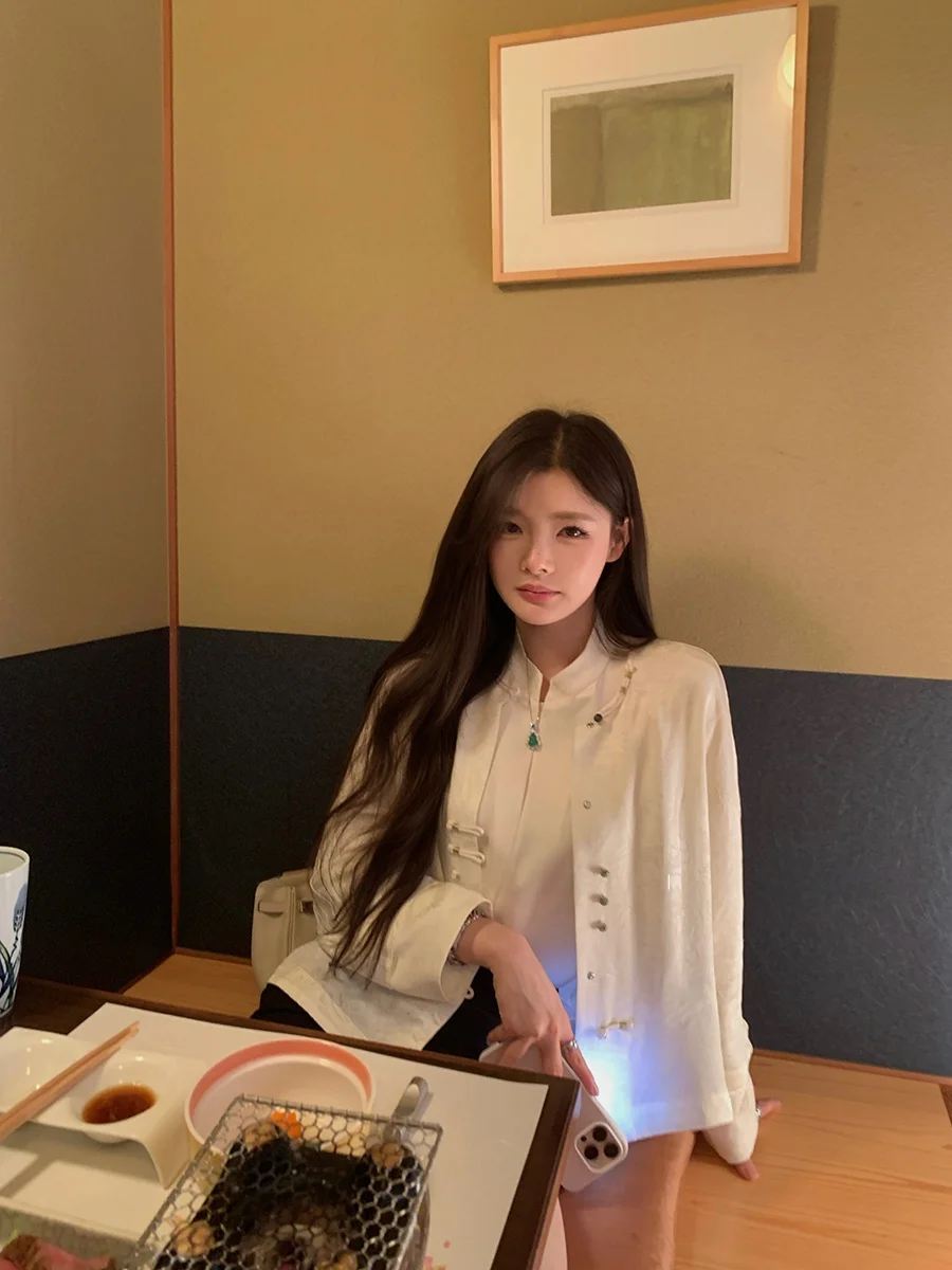 

CloudSweet Новая женская рубашка в китайском стиле с двойным слоем, длинными рукавами, цветочной вышивкой, короткая верхняя одежда, свободный крой