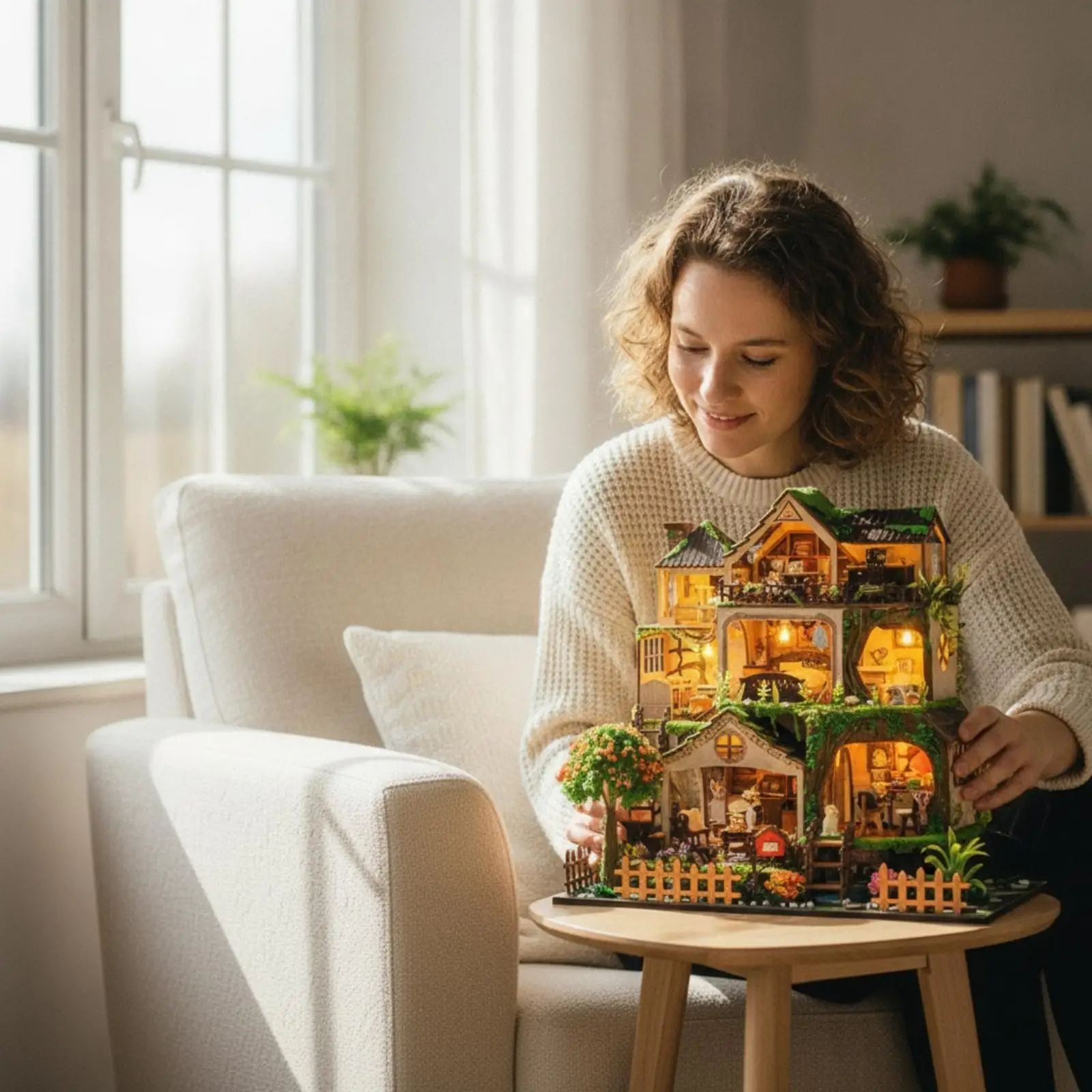 Detailed wooden miniature house craft kit, creative DIY dollhouse