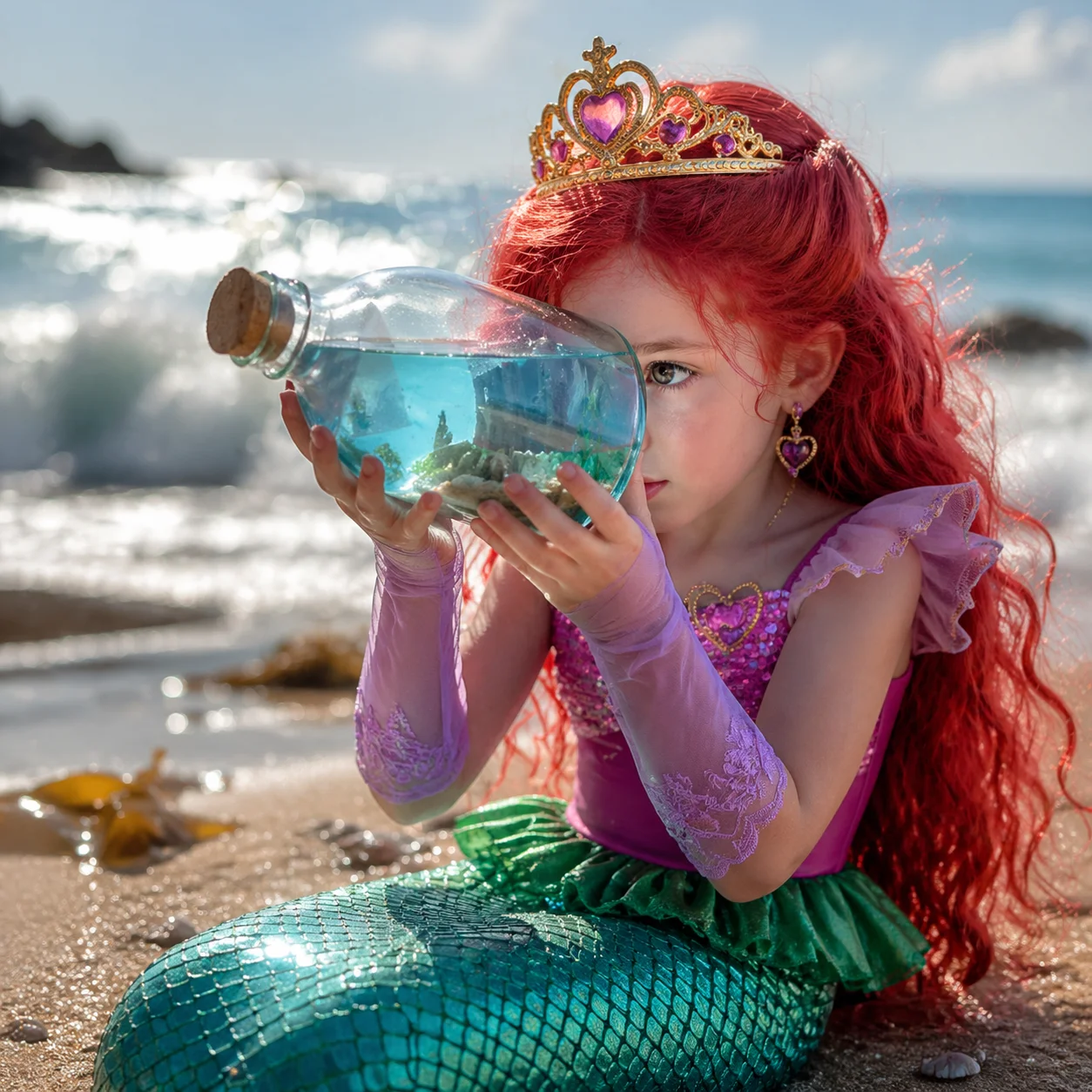 Vestido de tul de manga corta de princesa Ariel para niñas, disfraz de sirena, disfraz de cumpleaños, carnaval, fiesta, traje para niños de 2 a 8 años
