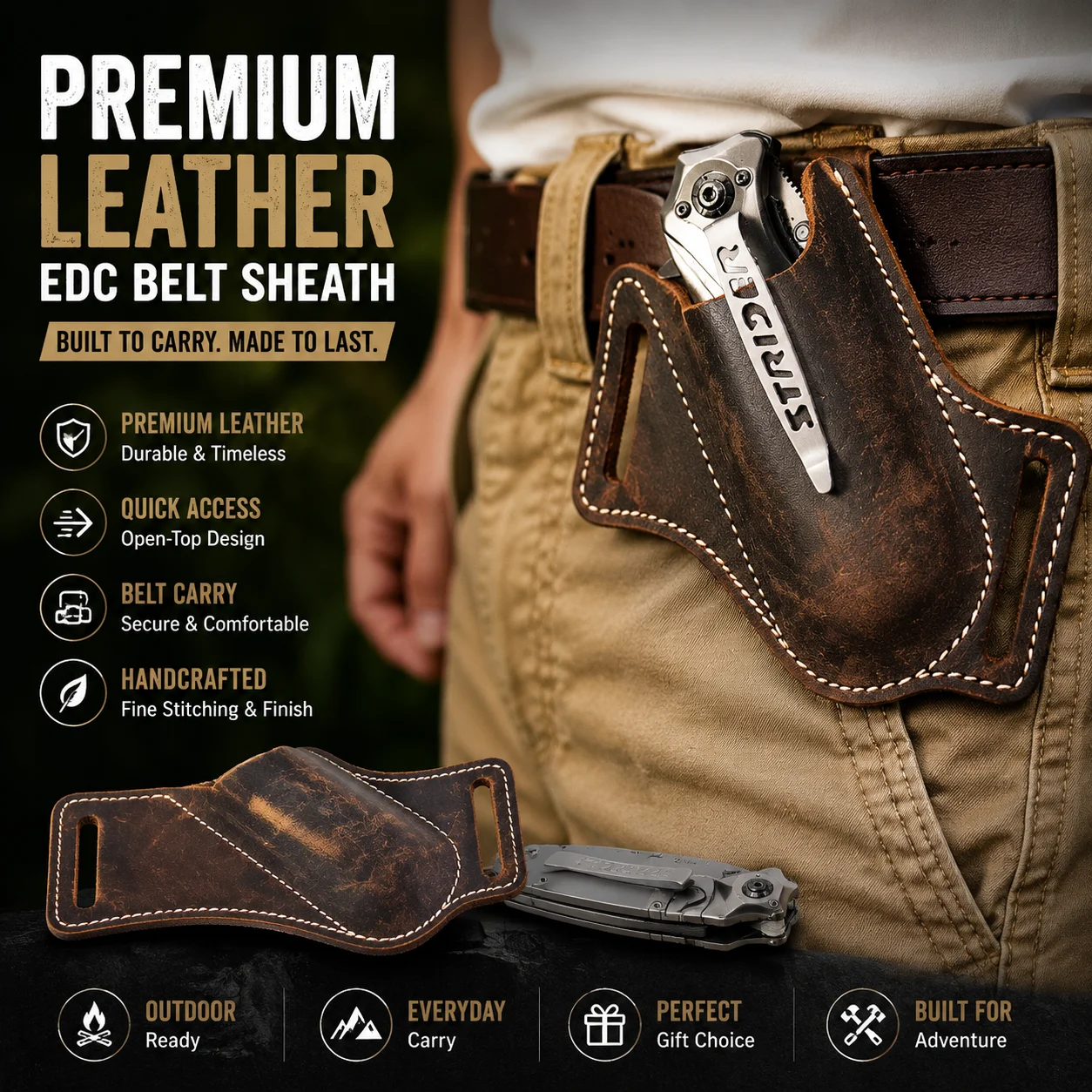 Edc Carry Pocket Pouch - Leather Folding Knife Sheath, EDC Belt