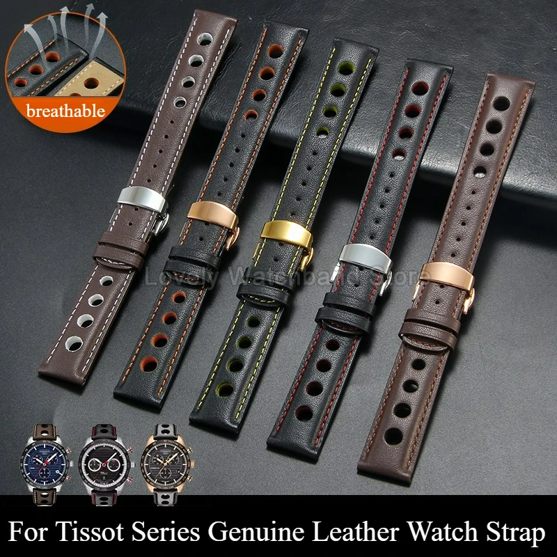 مشبك قابل للطي لساعة تيسو T-Race حزام ساعة من الجلد الطبيعي المثقوب PRS516 T044430A T044614A T044417A واجهة مسطحة