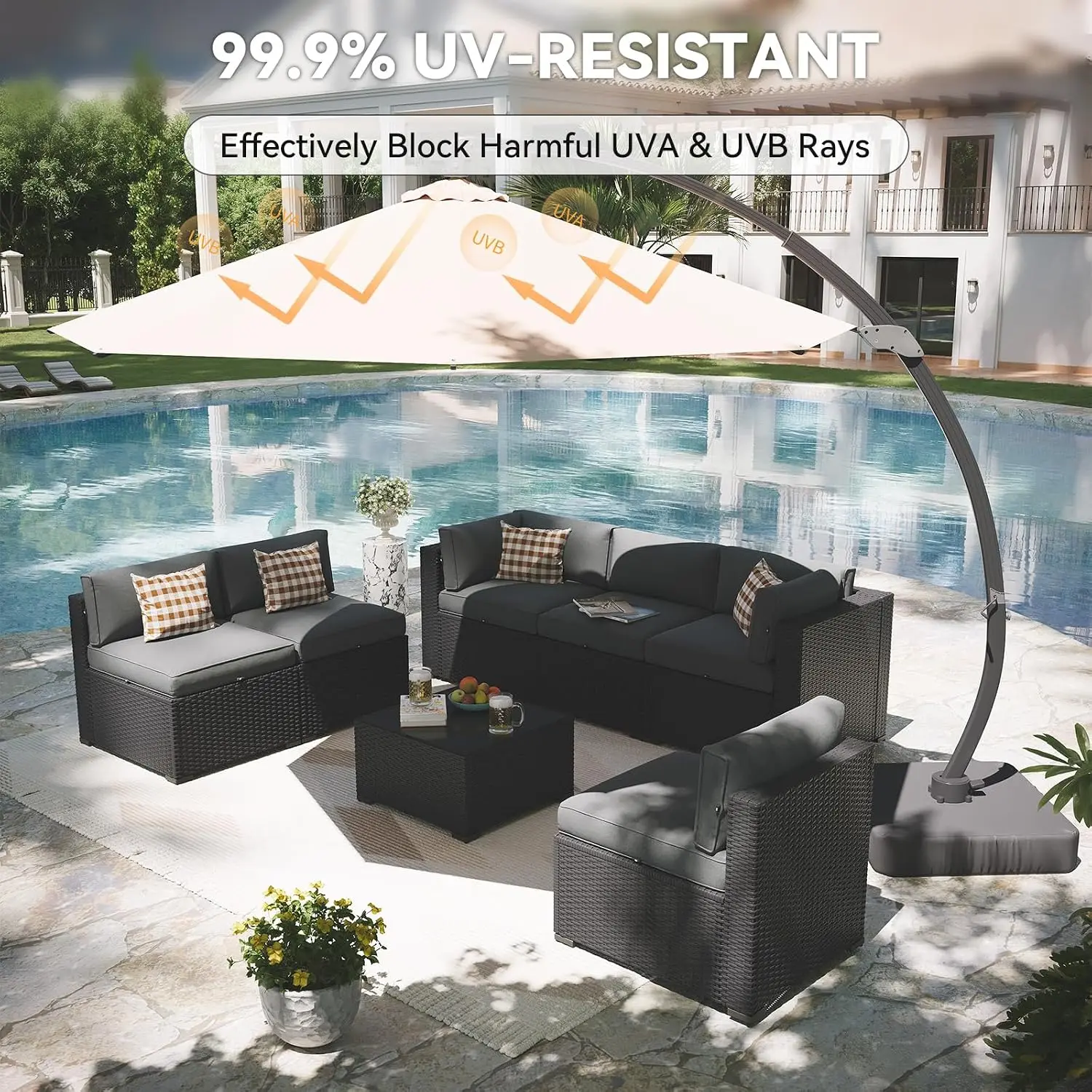 Patio Furniture Set 8 Piece Outdoor Sectional Sofa Wicker Rattan Thickened Cushion Backyard Garden, Customized