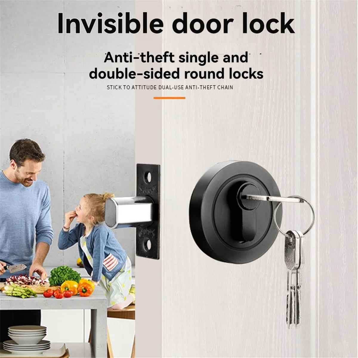 

A002 Door Lock with Key Indoor Household Door Bolt Round Lock Wooden/Iron Door Universal Anti-Theft Safety Locks