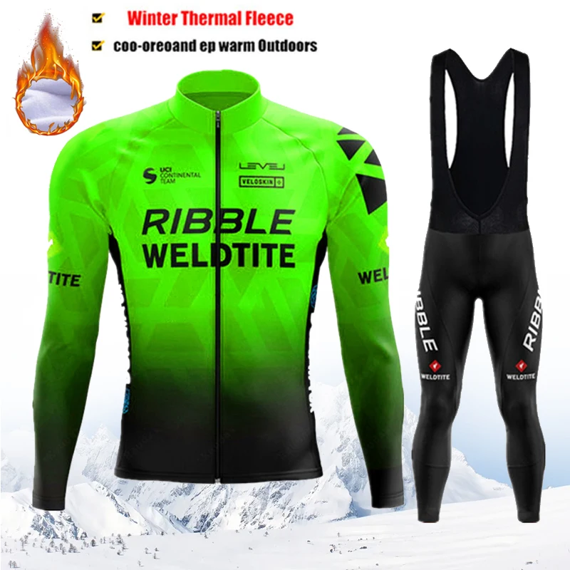 

Winter Cycling Jersey Set Neon green Long Sleeves Thermal Fleece Bicycle Cycling Clothing Men's MTB Roupa Ciclismo Masculino