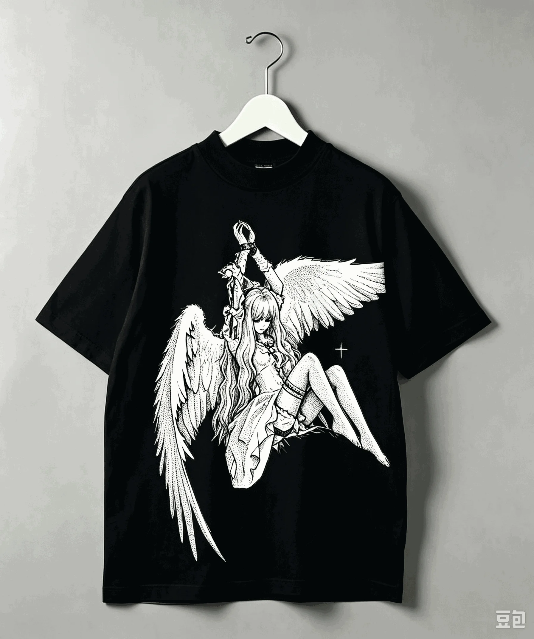 Fallen Angel Printed Cotton Neutral O-Neck Short Sleeve Streetwear Trendy Cotton Oversized Unisex Vintage Loose Breathable soft