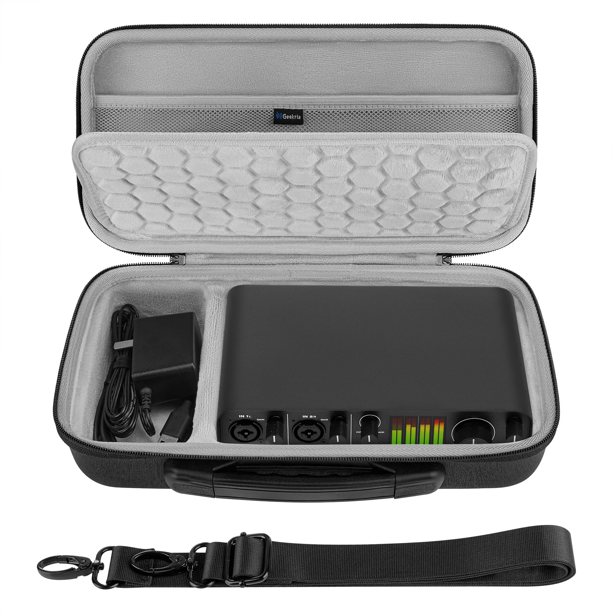 Estuche de transporte con interfaz de audio Geekria, bolsa de viaje de carcasa dura compatible con MOTU M2 / M4, M-Audio M-Track Duo/M-Track Duo HD