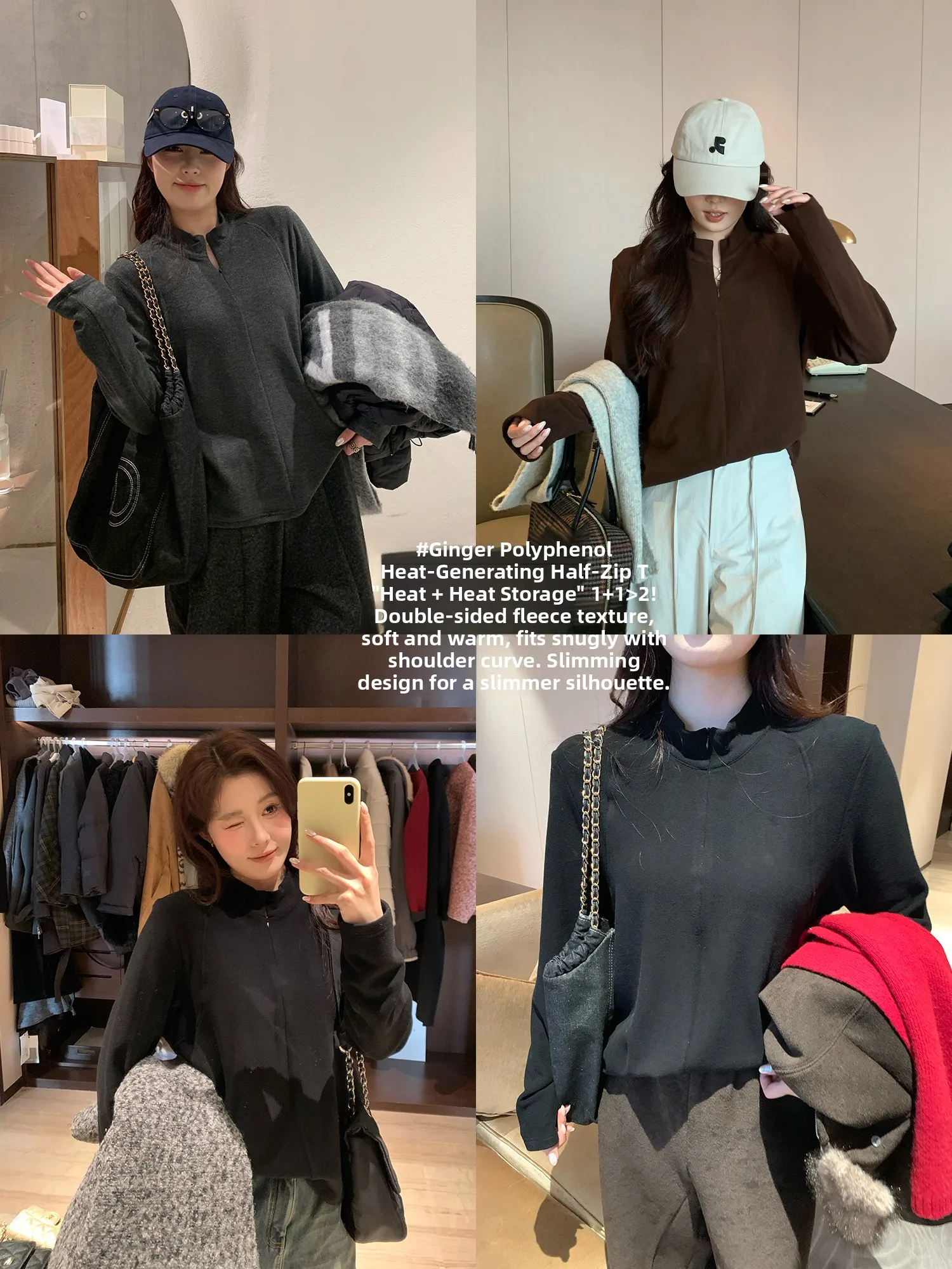 

NAZ plus Size Winter Fashion T-Shirt Women's Stand Collar Long Sleeve Fleece Lined Slimming Top Elegant Style Casual Wear