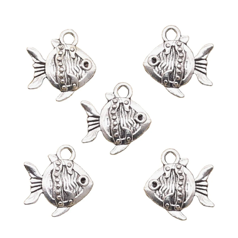 12pcs Charms Double Sided Fish Goldfish 14x15mm Antique Pendant Fit Vintage Tibetan Silver Color DIY Handmade Jewelry