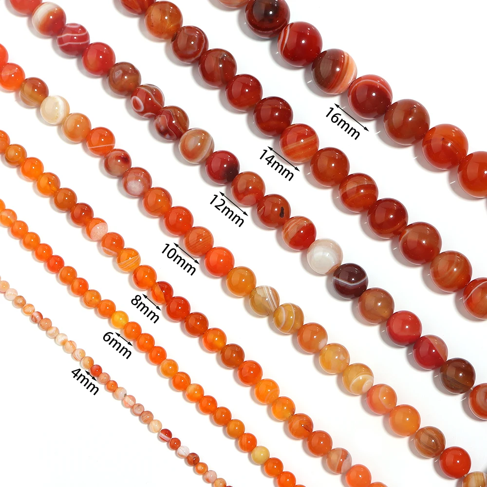 1 Strand 4/6/8/10/12/14/16mm Orange Red Color Agate Beads Natural Stone Beads Round Loose Spacer Beads For Jewelry Making DIY