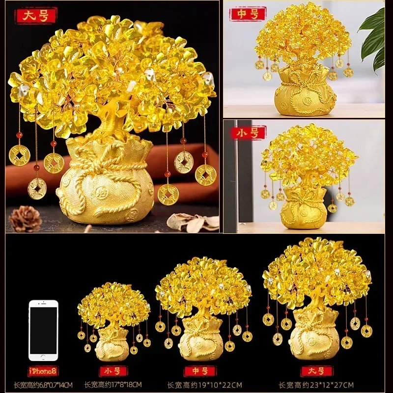 Fortune Feng Shui Ornament Bonsai Crafts 1 Pc Feng Shui Yellow Fortune Tree Lemon Quartz Crystal Yuanbao Fortune Tree