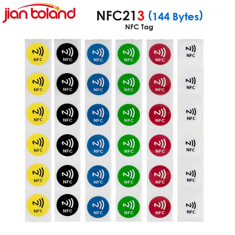 สติกเกอร์ป้ายเปียก NFC 6สี10ชิ้น Ntag213 NFC 144ไบต์13.56MHz ISO14443A ntag 213ชิป RFID ป้ายกาวแท็กสำหรับโทรศัพท์ NFC