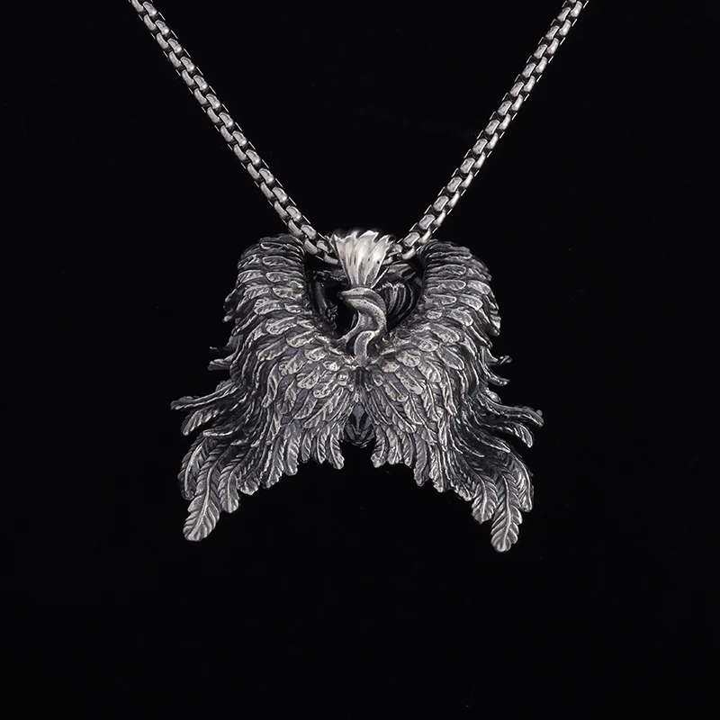 New Brand Design Winged Angel Chain Pendant Necklace Vintage Punk Male Female Half Body Half Feathered Wings Pendant Necklace