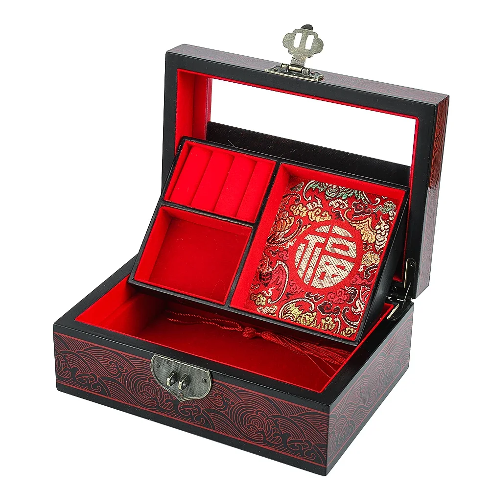 Chinese Vintage Jewelry Storage Box Pure Hand-painted Bridal Gift Box Cosmetic Organizer Dressing Table Supplies Ornaments Dowry