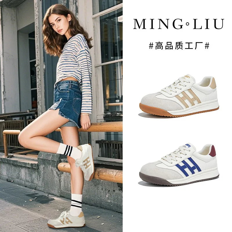 

Kapibara Toe Cap New Leather Forrest Gump Shoes Autumn Women's Platform Sports Casual White Sneakers Lace-up fashion flats