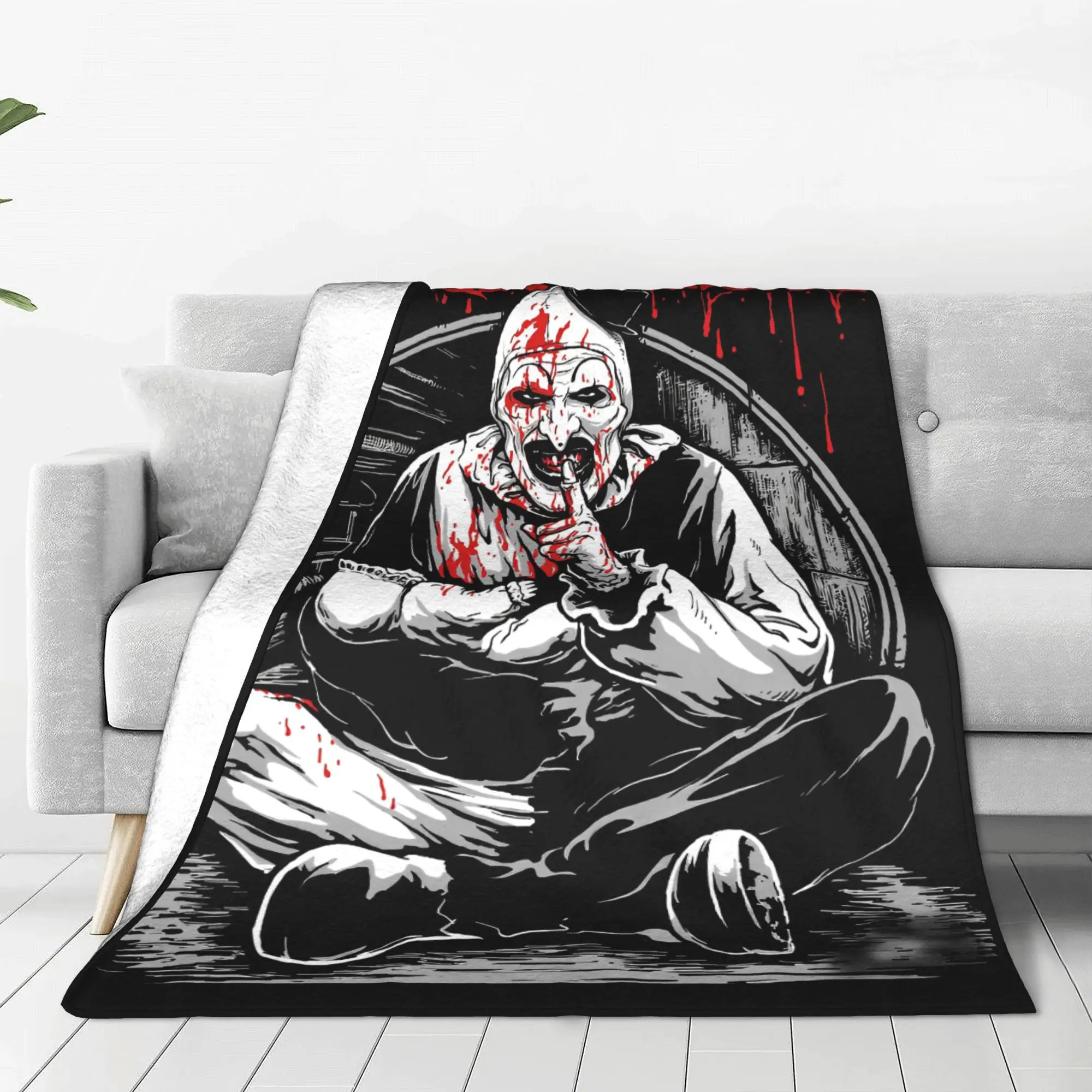 Terrifier Horror Movie Halloween Knitted Blanket Art The Clown Flannel Throw Blankets Bed Couch Lightweight Breathable Rug Piece