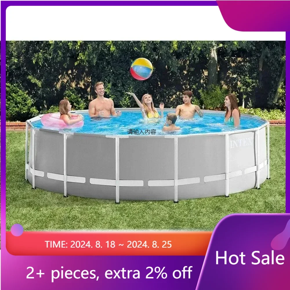 

15ft x 48in Outdoor Backyard Prism Round Above Ground Swimming Pool Set with Ladder, Filter Pump and Cover, Gray Swimming Pool