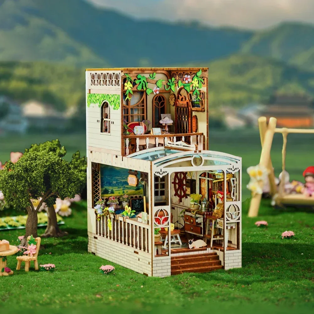 

Happy Moments Bookshelf Home Desk Decoration, Modern DIY Wooden Book Nook Shelf Insert Miniature Kits For Adult Handmade Gifts