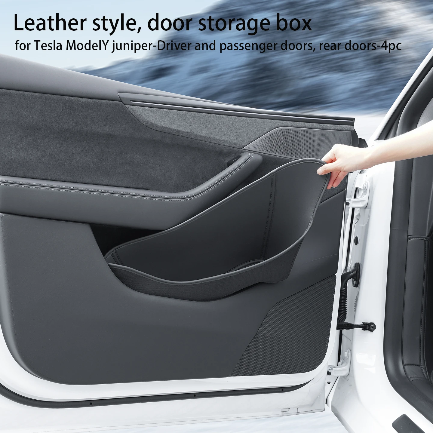 

Ящик для хранения дверного отсека из искусственной кожи подходит для дверного ящика Tesla ModelY Juniper, комплект из 4 предметов для передних и задних дверей