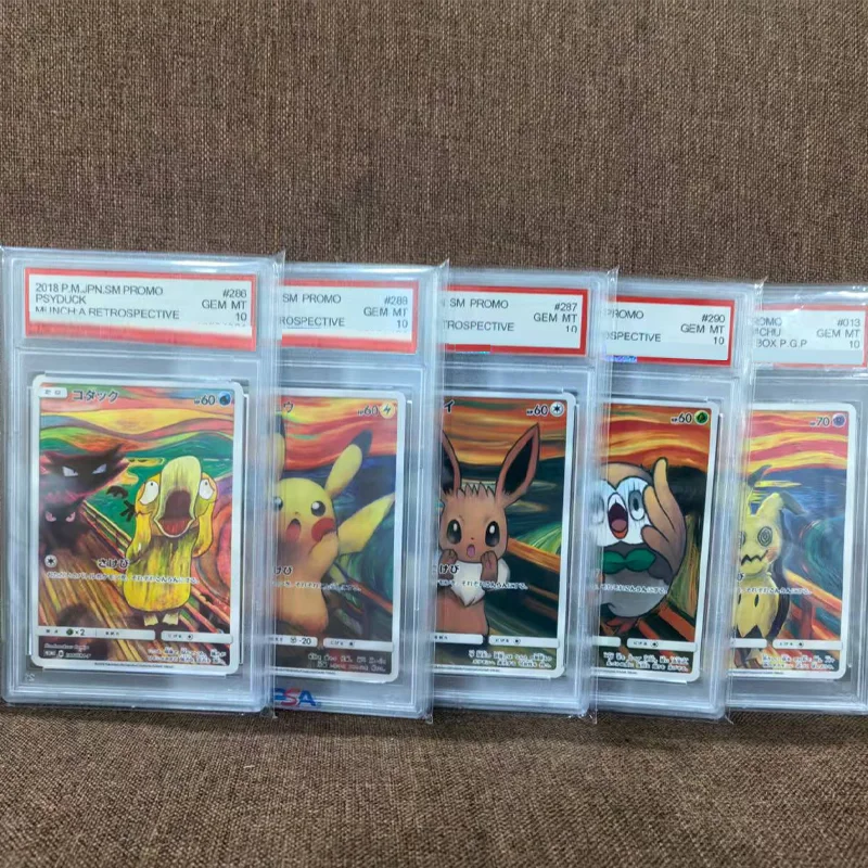 

DIY PTCG Japanese PKM Cards The Scream Series Rowlet Pikachu Psyduck Eevee Single Card Classic Game Anime Cards Gift Toys