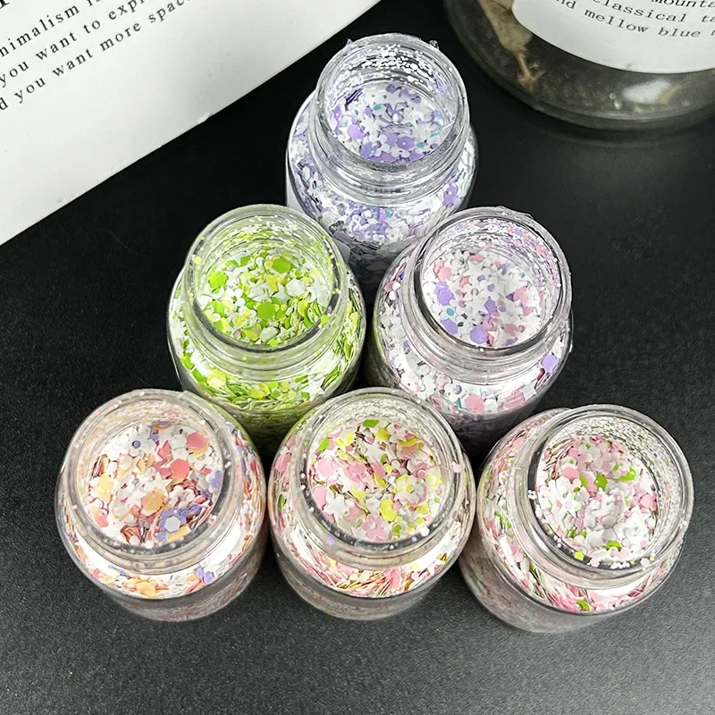 3D Silver Nail Art Glitter Paillette Flakes Pigment Manicure Decoration Macaron Sequins DIY Drip Glue Flow Hemp Fresh Sequins