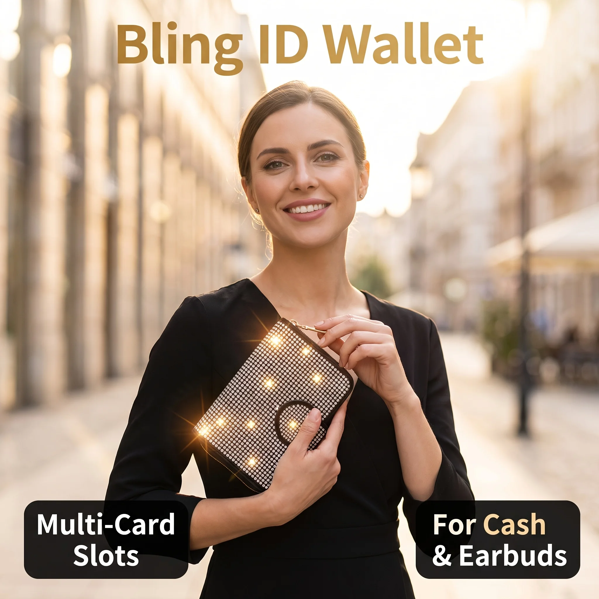 Women Luxury Rhinestone Mini Wallet, Elegant Evening Party Small Purse Multi Card Slots Premium Ladies Pocket Wallet for Wedding Birthday Gift Daily Travel
