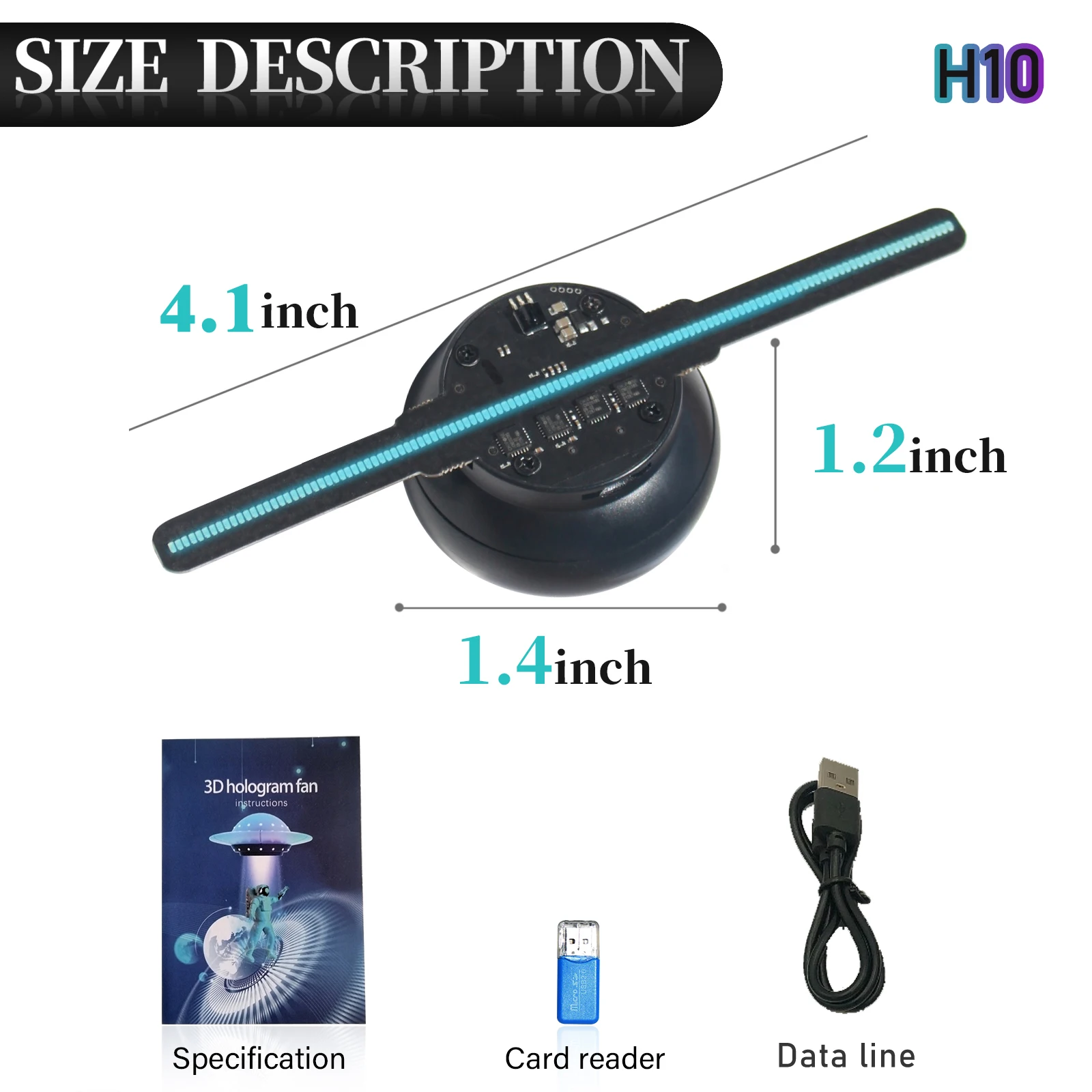 10-20CM 3D Hologram Fan, 0603 LED Bead HD Flicker Free Holographic Projector,  Advertising Logo Sign TF Card Christmas Halloween