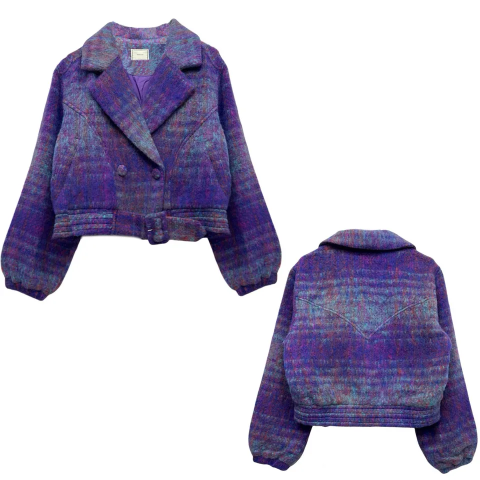 Foreign trade original order, ancient French art, loose short women's woolen coat, gradient color, fashionable