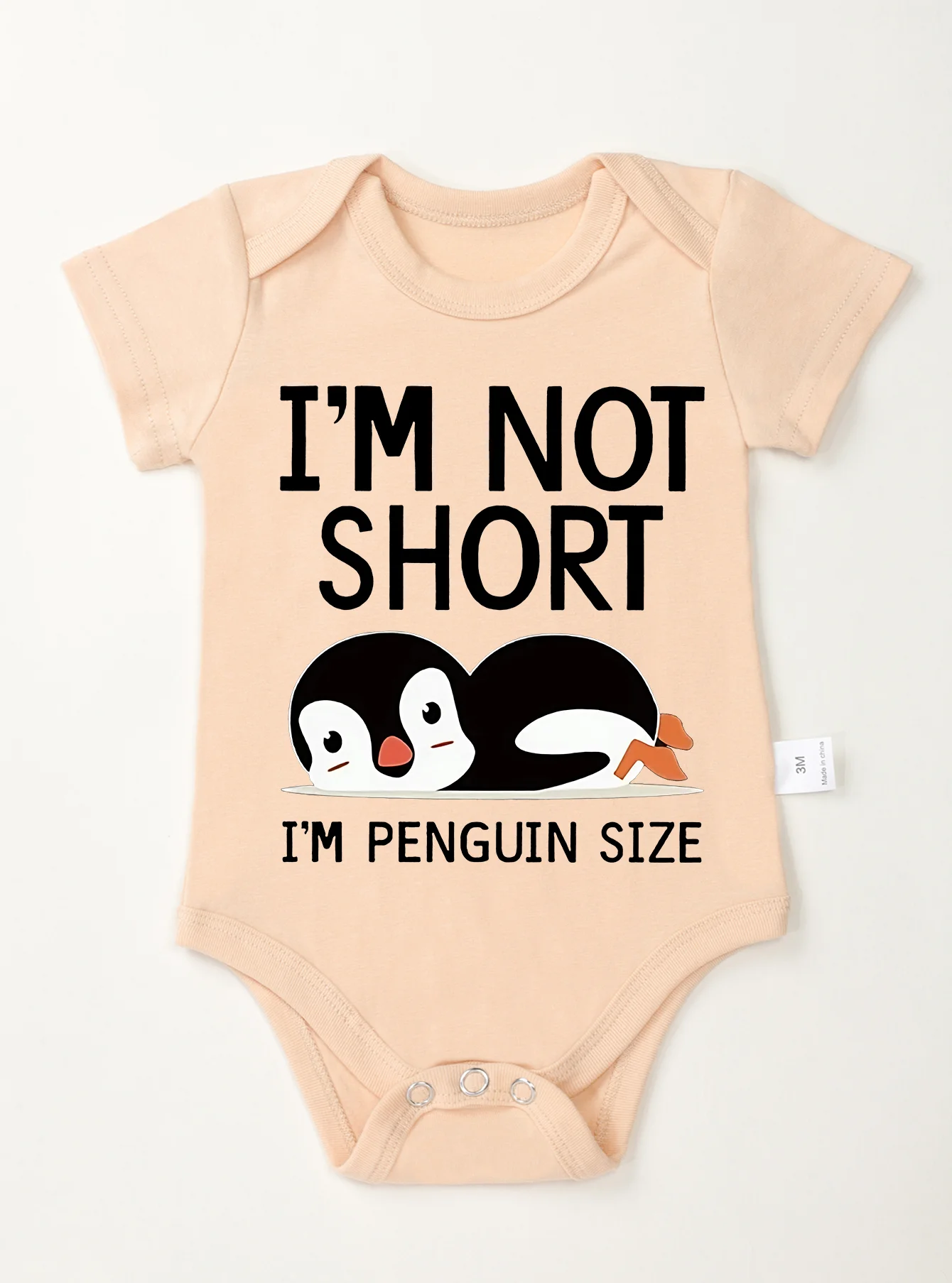 Newborn I\'m Not Short Printing Bodysuit Baby Girl Boy Penguin Pattern Clothes Rompers Jumpsuit Infant Toddler Cute