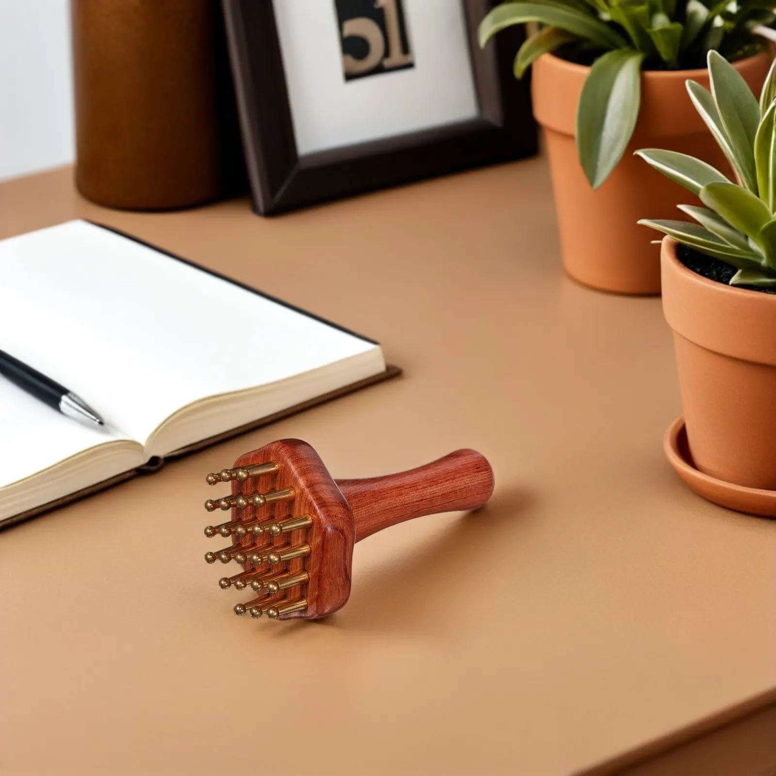 

Manual Brass Meridian Massage Brush Ergonomic Wooden Handle for Head Scalp Back Legs Multi Functional Pressure Massage Tool