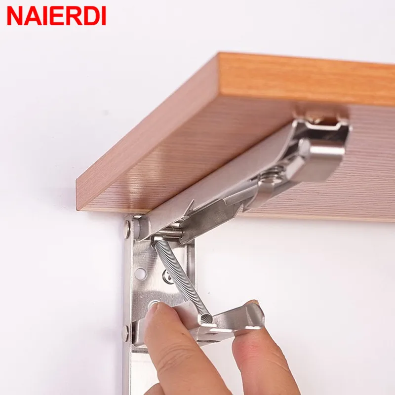 NAIERDI 8-14 Inch 2PCS Stainless Steel Folding Bracket White Black Iron Triangle Bracket Adjustable Wall Support Table Shelf