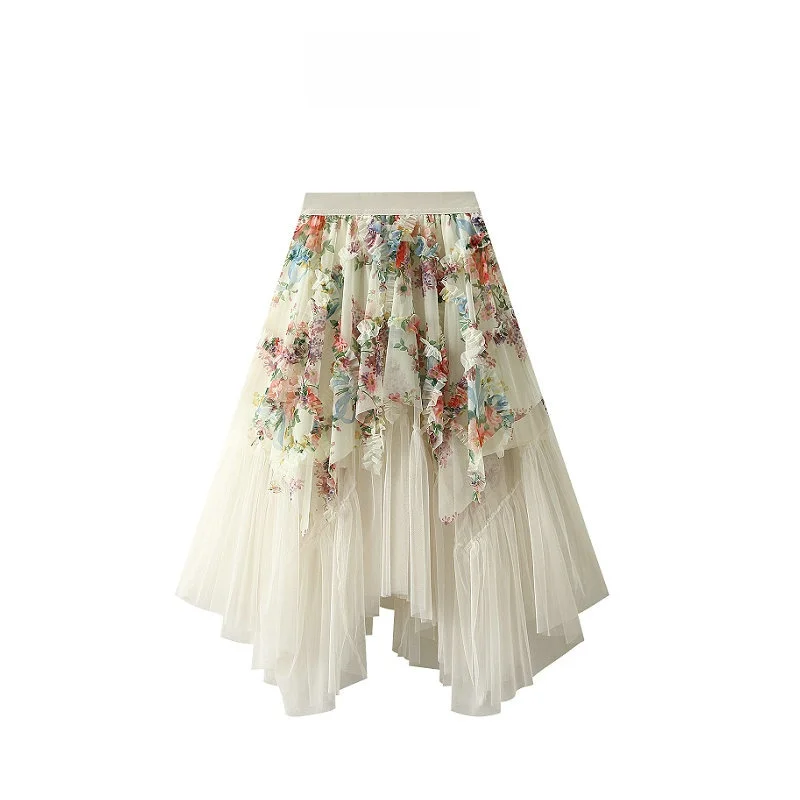 

Длинная юбка миди с милым принтом, длина миди, тюль, сказочное платье, полиэфирная ткань, лето 2024, Faion Ele Sle 503
